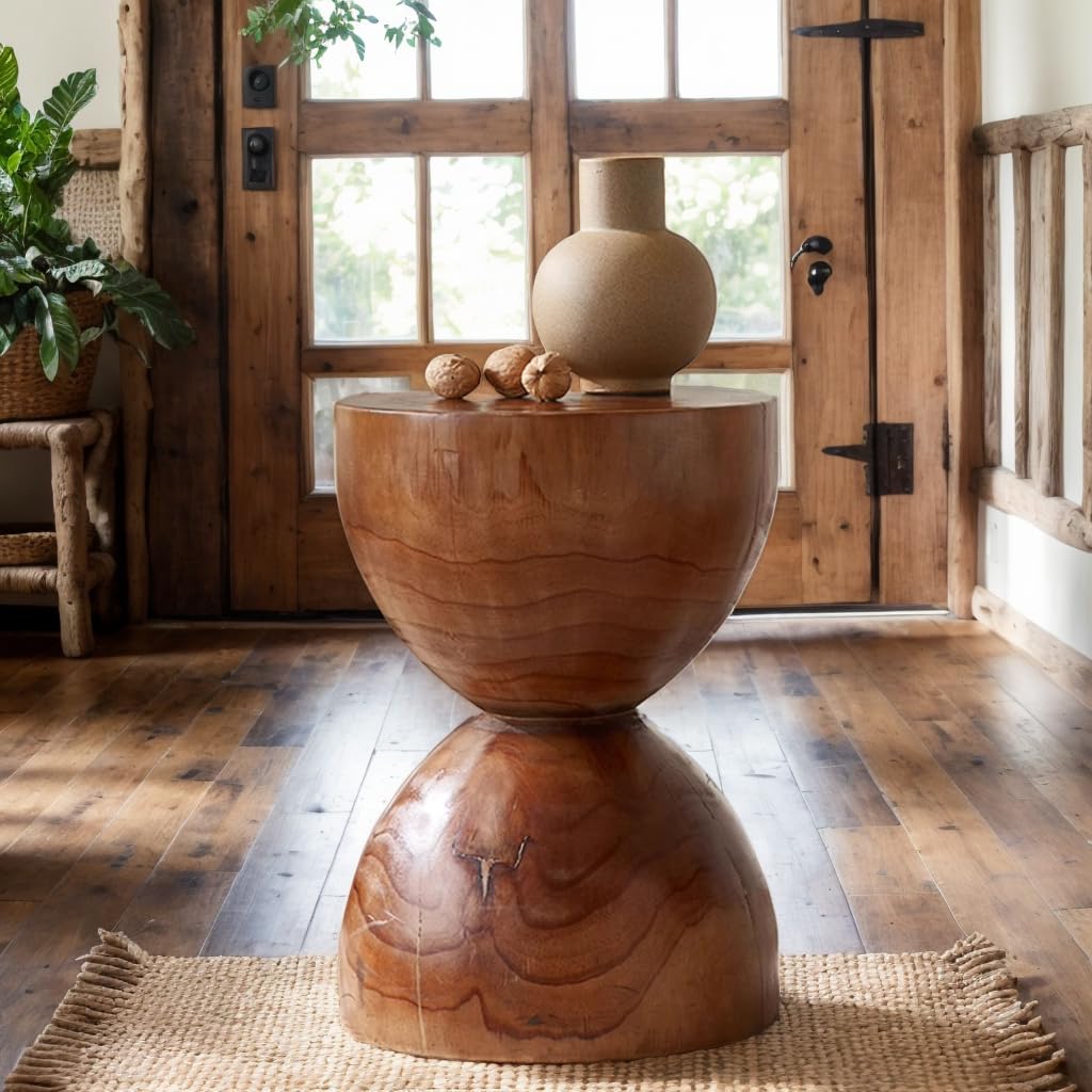 Round Wood Drum Side Table