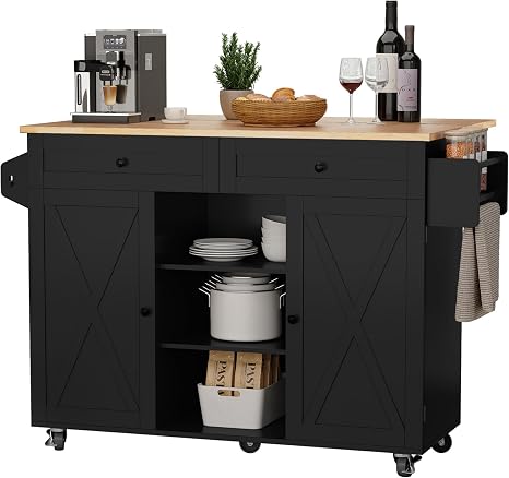 Rolling Kitchen Island Cart with Drop-Leaf & Storage