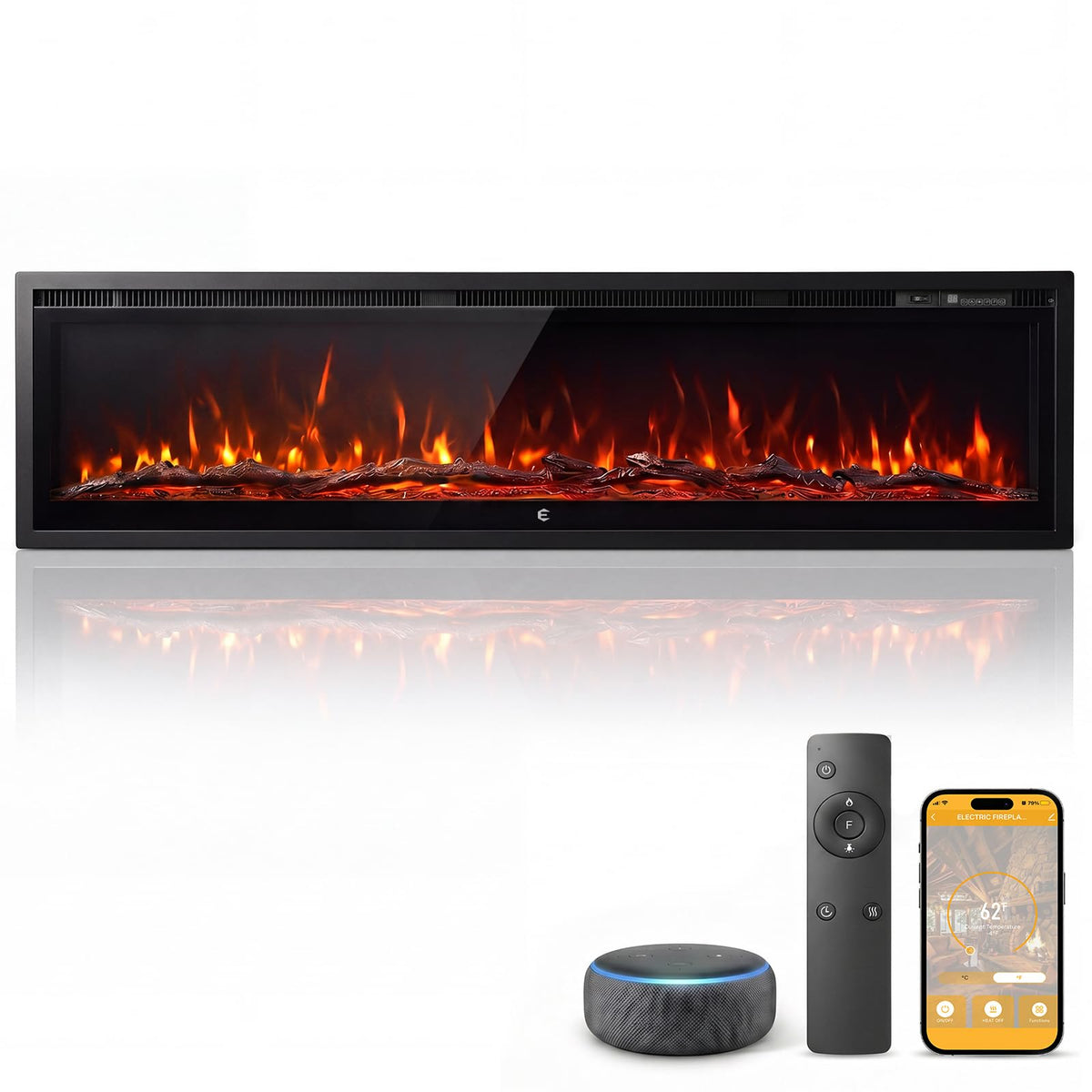 BINMIT 70 Inch Smart Electric Fireplace Insert Recessed and Wall Mounted