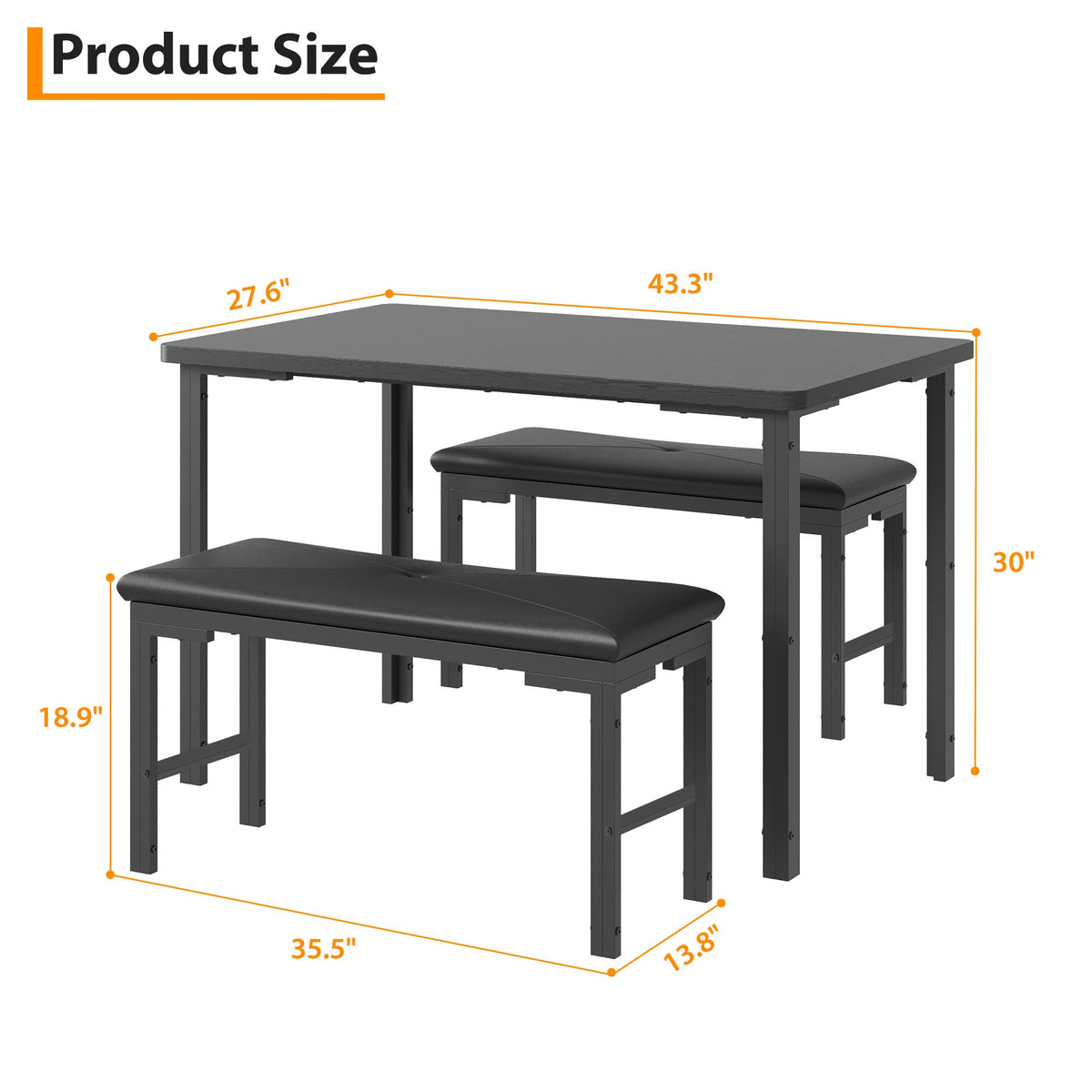 Garvee 3-Piece Dining Table, Small Kitchen Table with 2 Upholstered Benches