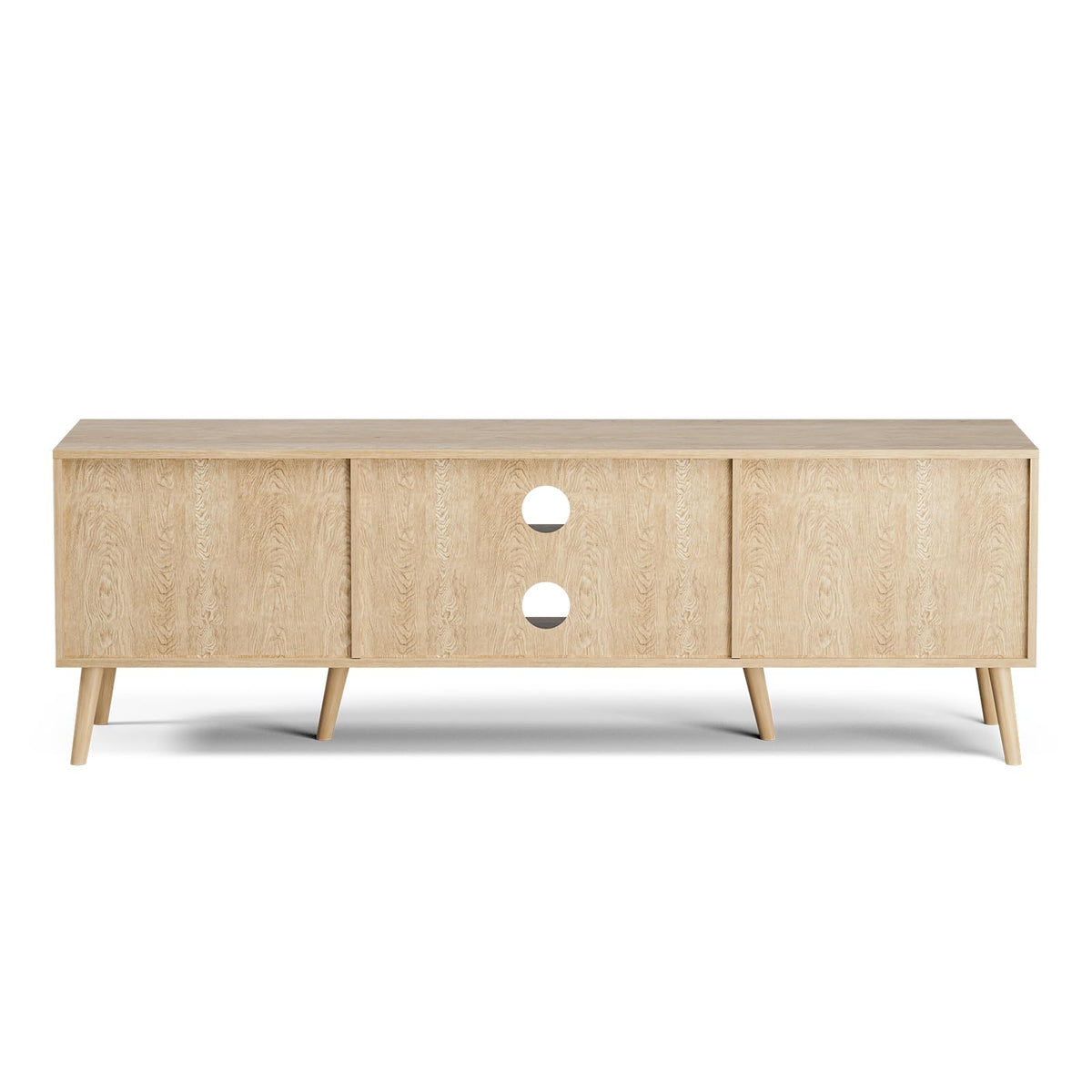 ZttRiee TV Stand with Rattan Doors for TVs up to 65", Mid-Century, Natural