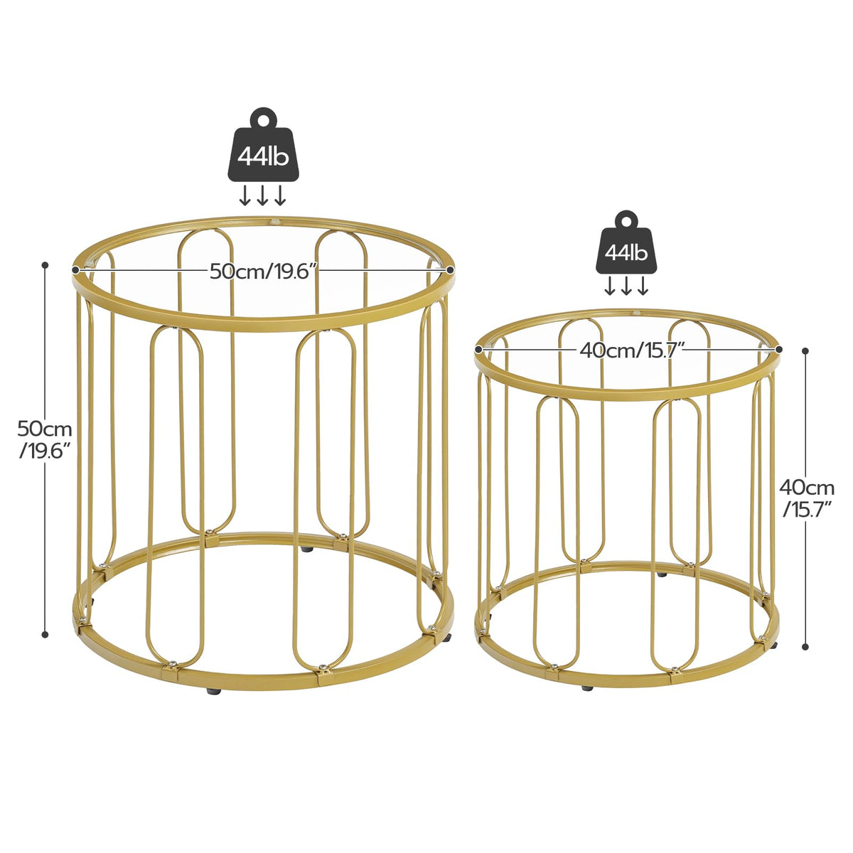 HOOBRO Small Coffee Table Set of 2, Gold Accent End Table with Metal Frame