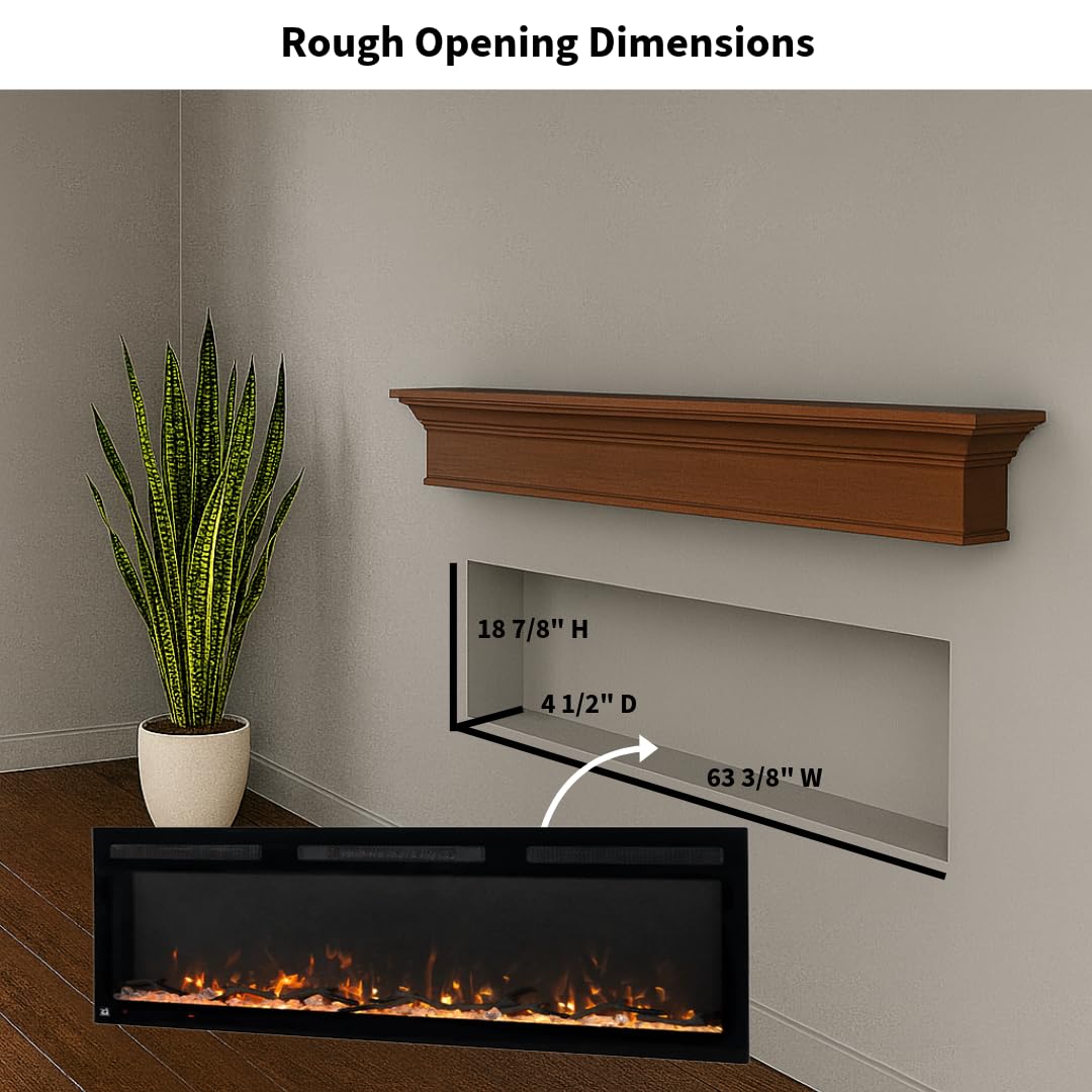 Touchstone Smart Electric Fireplace-The Fury 65" Wide- 4.5" Thin in Wall Recessed-100 Realistic Flame/Ember Bed Color Combos-1,500W Heater-Larger Viewing Area-Alexa/WiFi Enabled