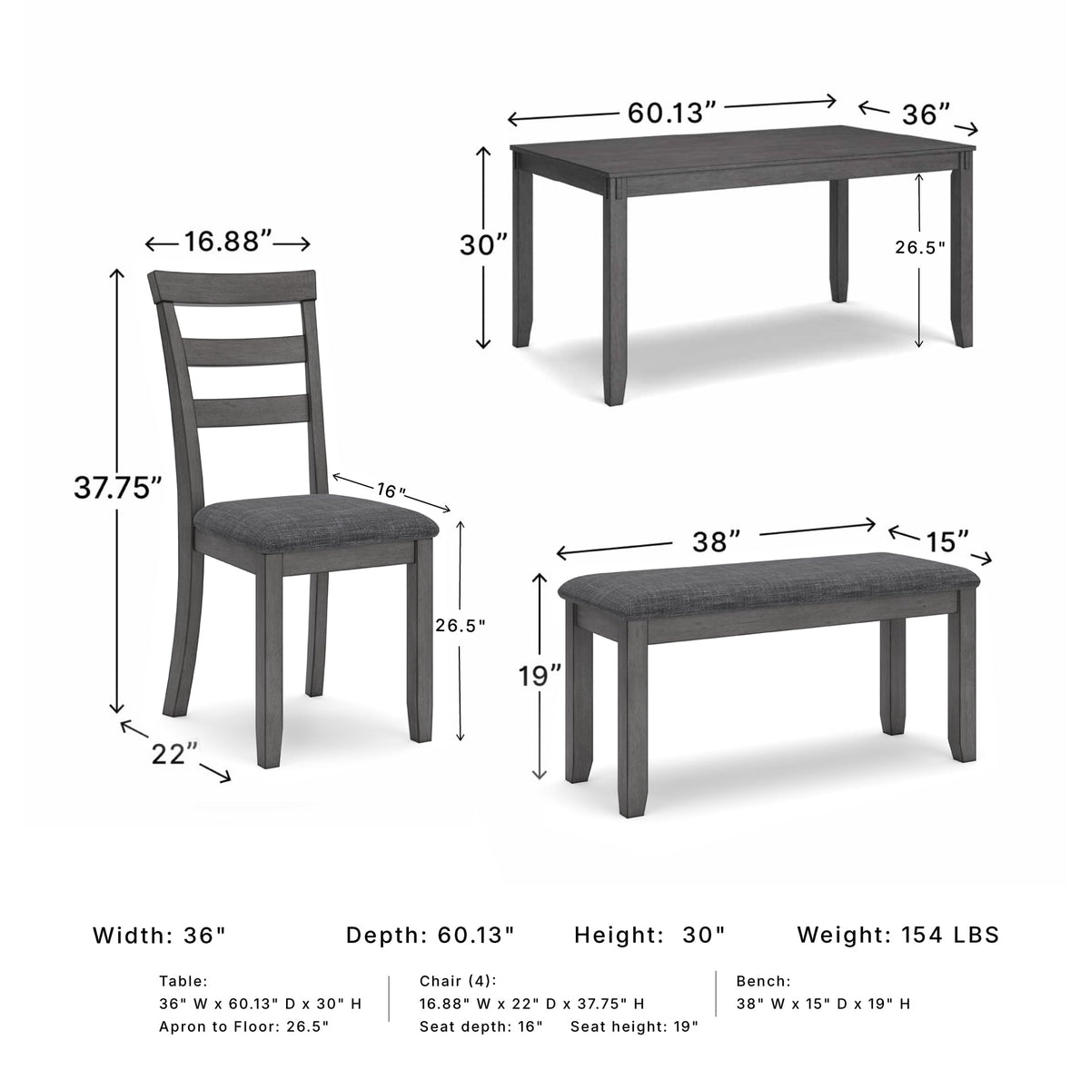 Signature Design by Ashley 6-Piece Dining Table Set with Bench, Gray