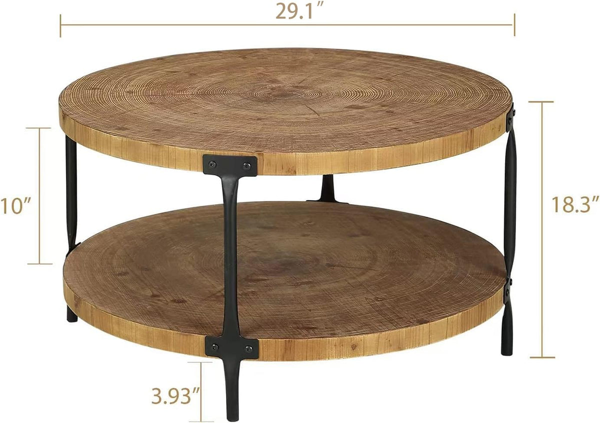Round Two-Tier Wood Coffee Table