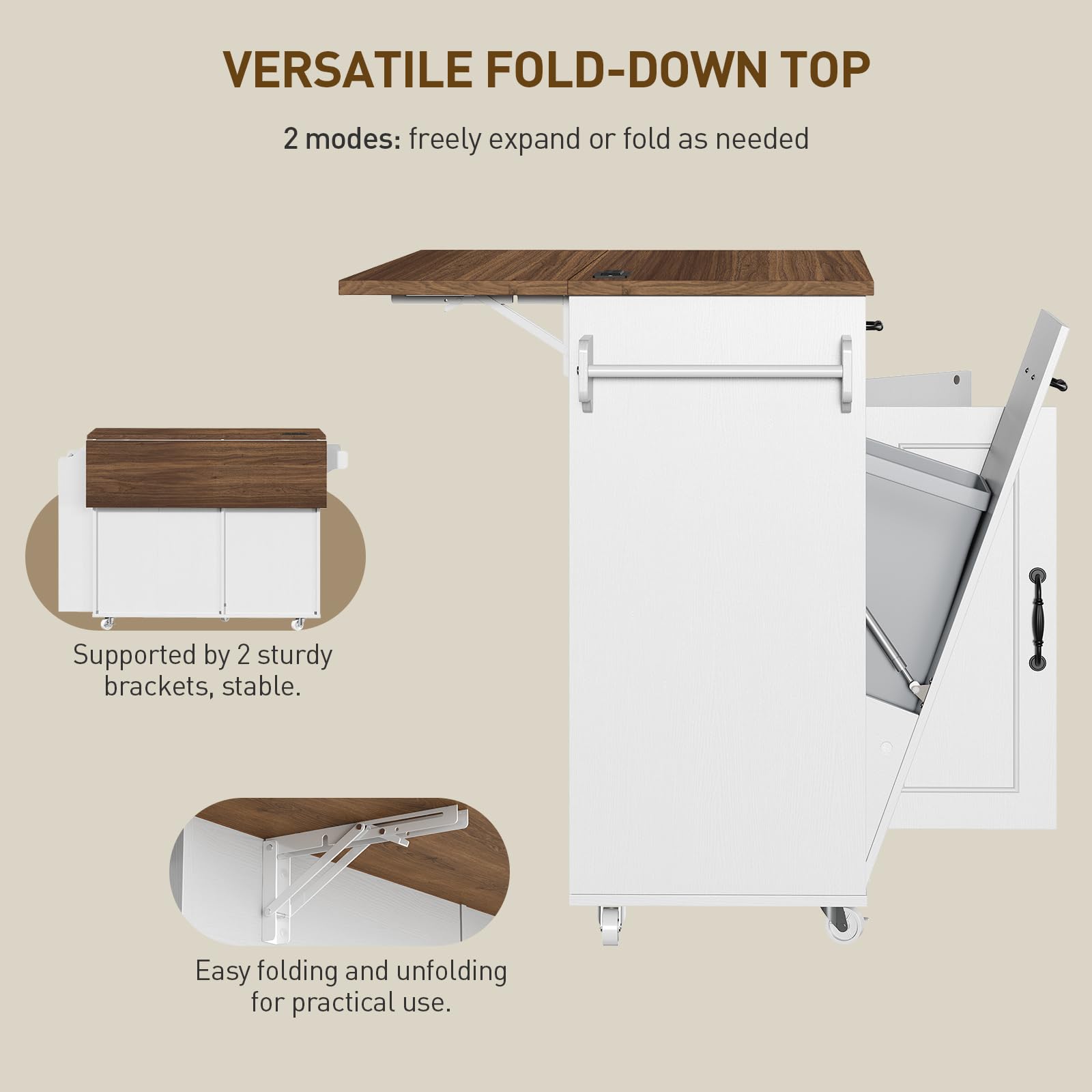Kitchen Island with Power Outlet & Drop Leaf