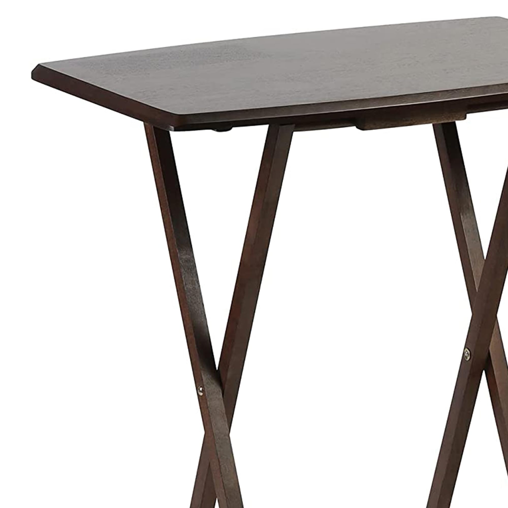 5-Piece Folding Wooden Snack Table Set with Storage Rack