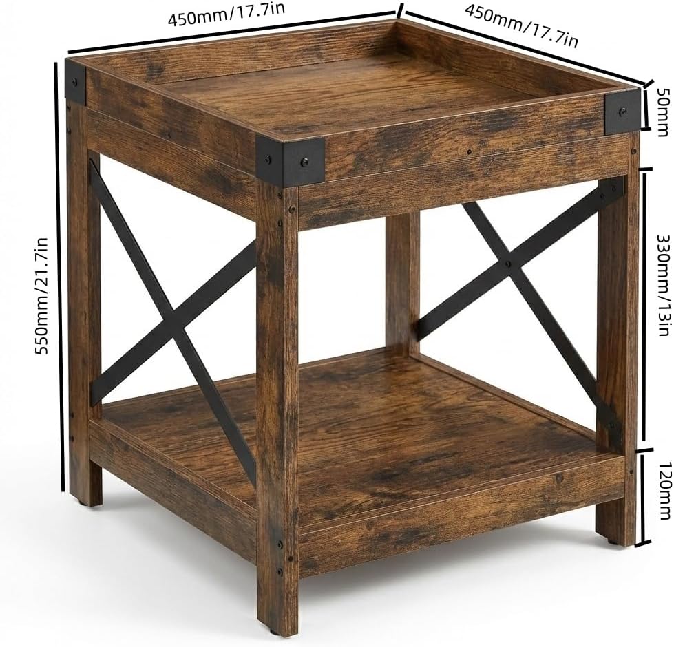 Farmhouse Square Side Table with Storage Shelf