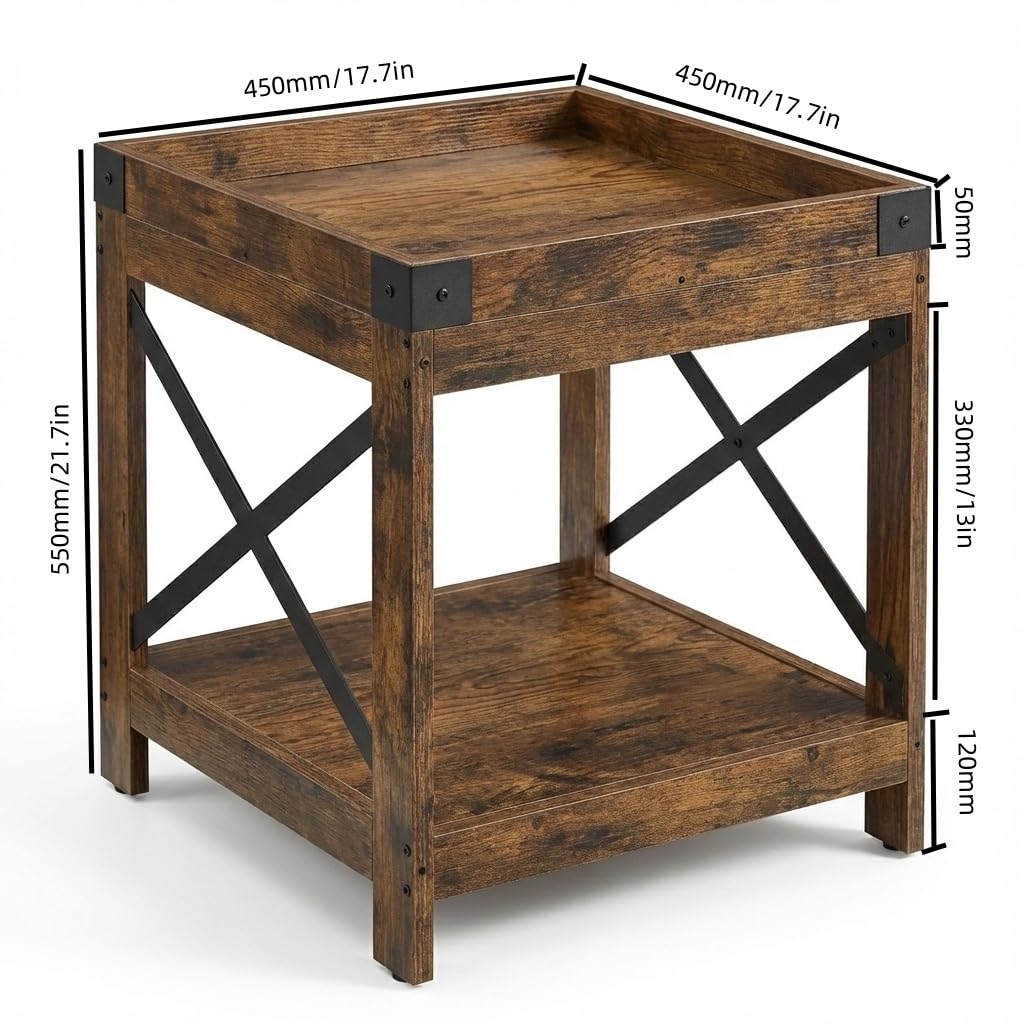 Farmhouse Square Side Table with Storage Shelf