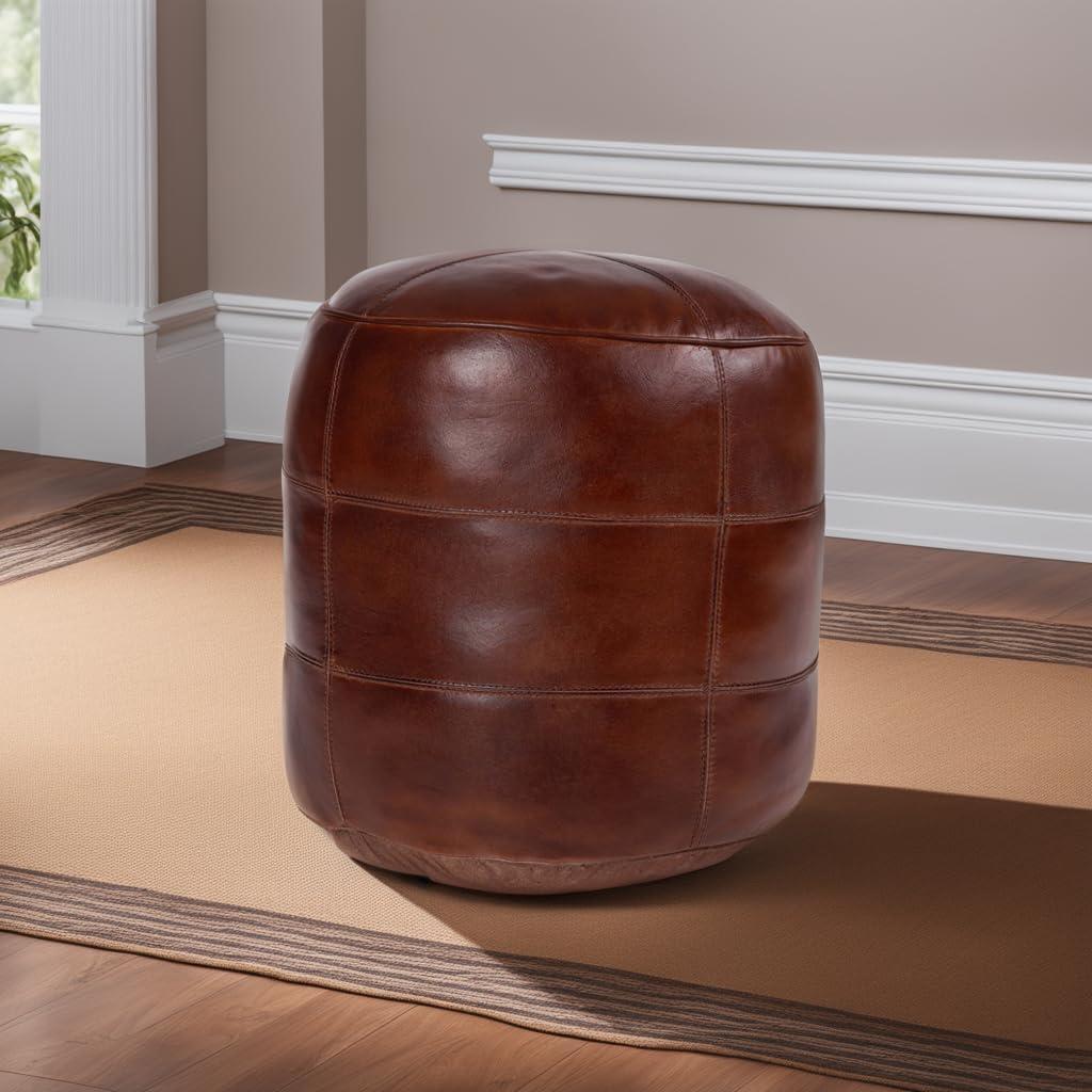 Brown Leather Pouf