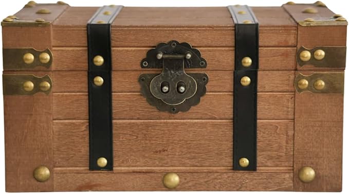 Vintage Wooden Treasure Chest with Leather Straps