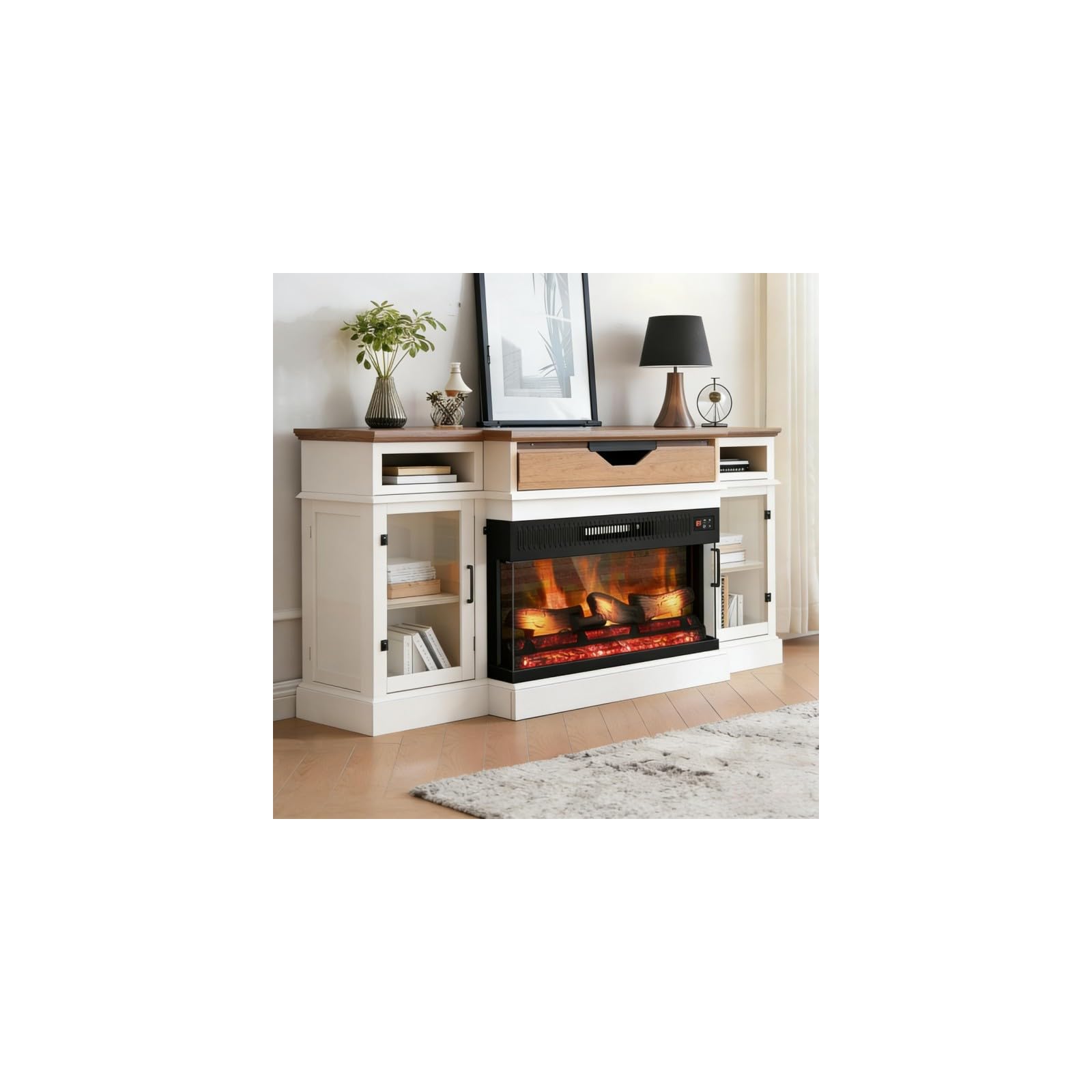 3-Sided Glass Recessed Electric Fireplace Insert with Remote & Timer