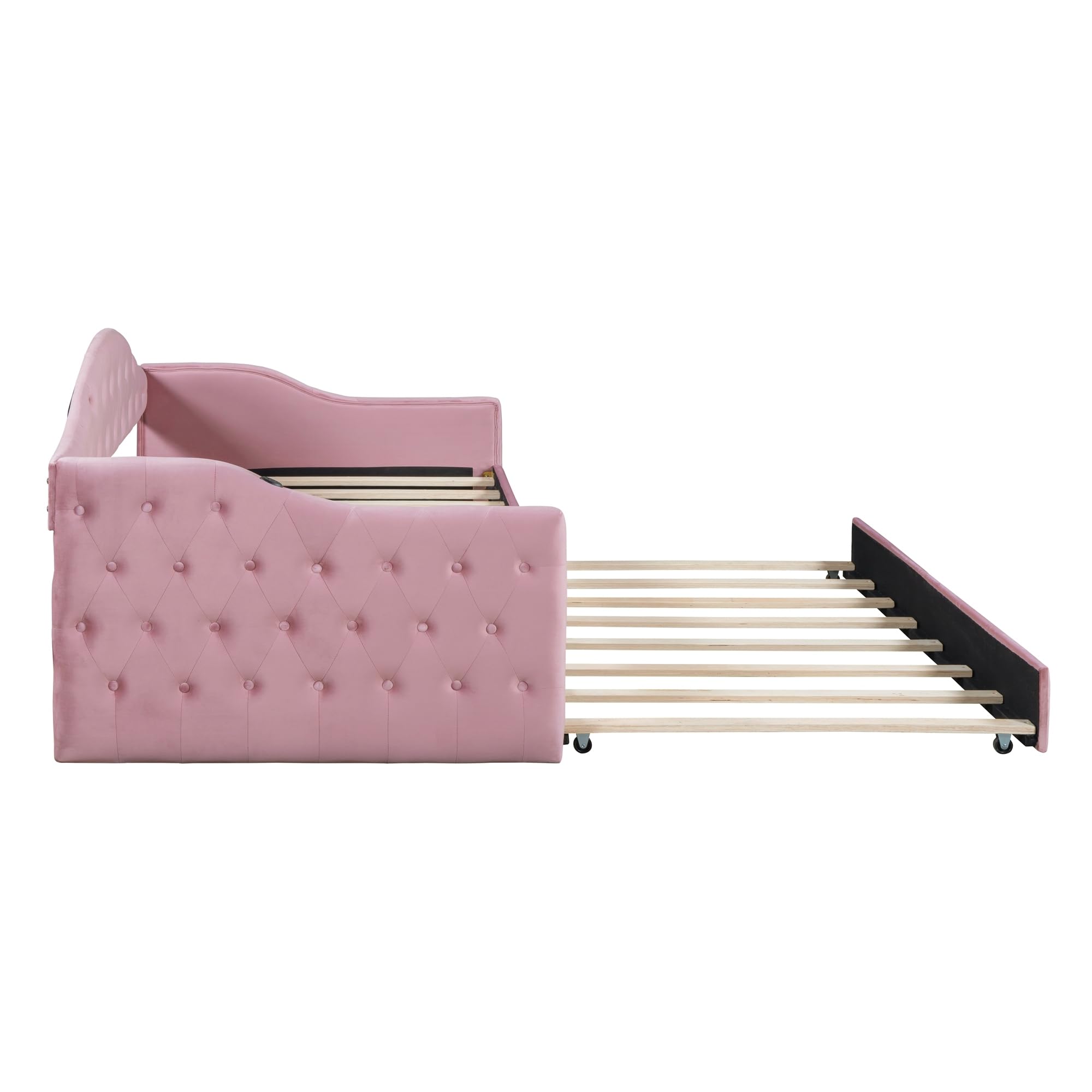 Velvet Tufted Daybed with Trundle & USB Charging