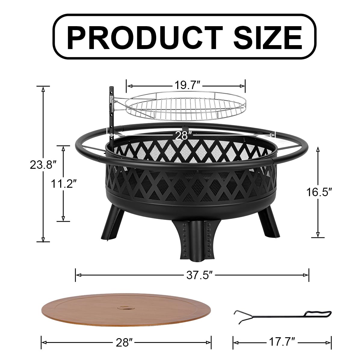Panovue 38 Inch Wood Burning Fire Pit for Outside