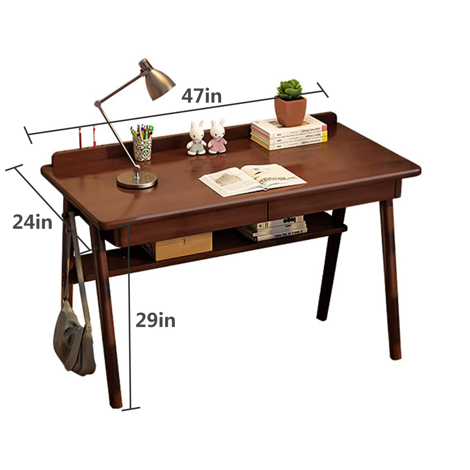 Mid-Century Modern Solid Wood Writing Desk with Drawers