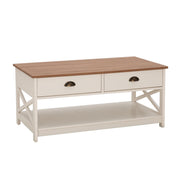 Farmhouse Coffee Table with Storage & Drawers, Ivory