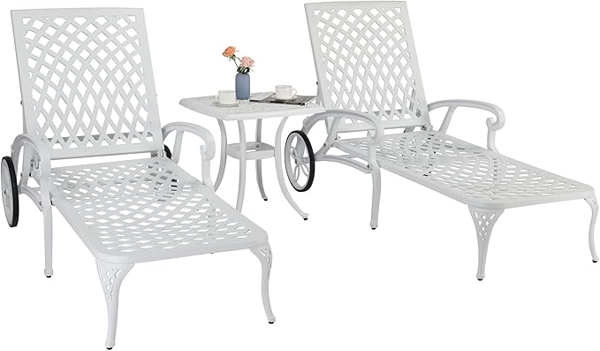 Outdoor Chaise Lounge Chair with Adjustable Backrest & Wheels