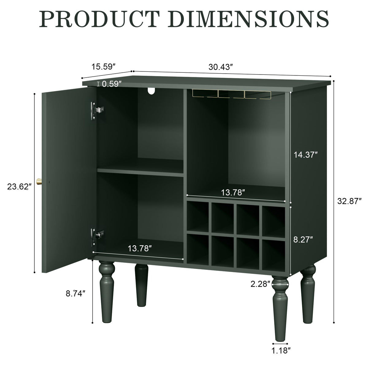 Surmorn Arched Fluted Coffee Bar Cabinet with Storage& Wine Racks, Green