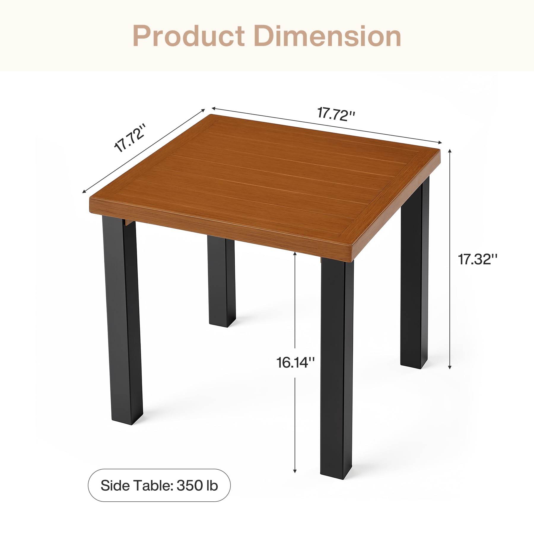 Square Outdoor Side Table with Metal Tabletop