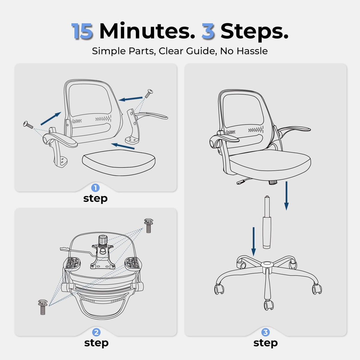 Amseatec Mesh Office Chair, Ergonomic Home Office Chair with Flip-Up Arms