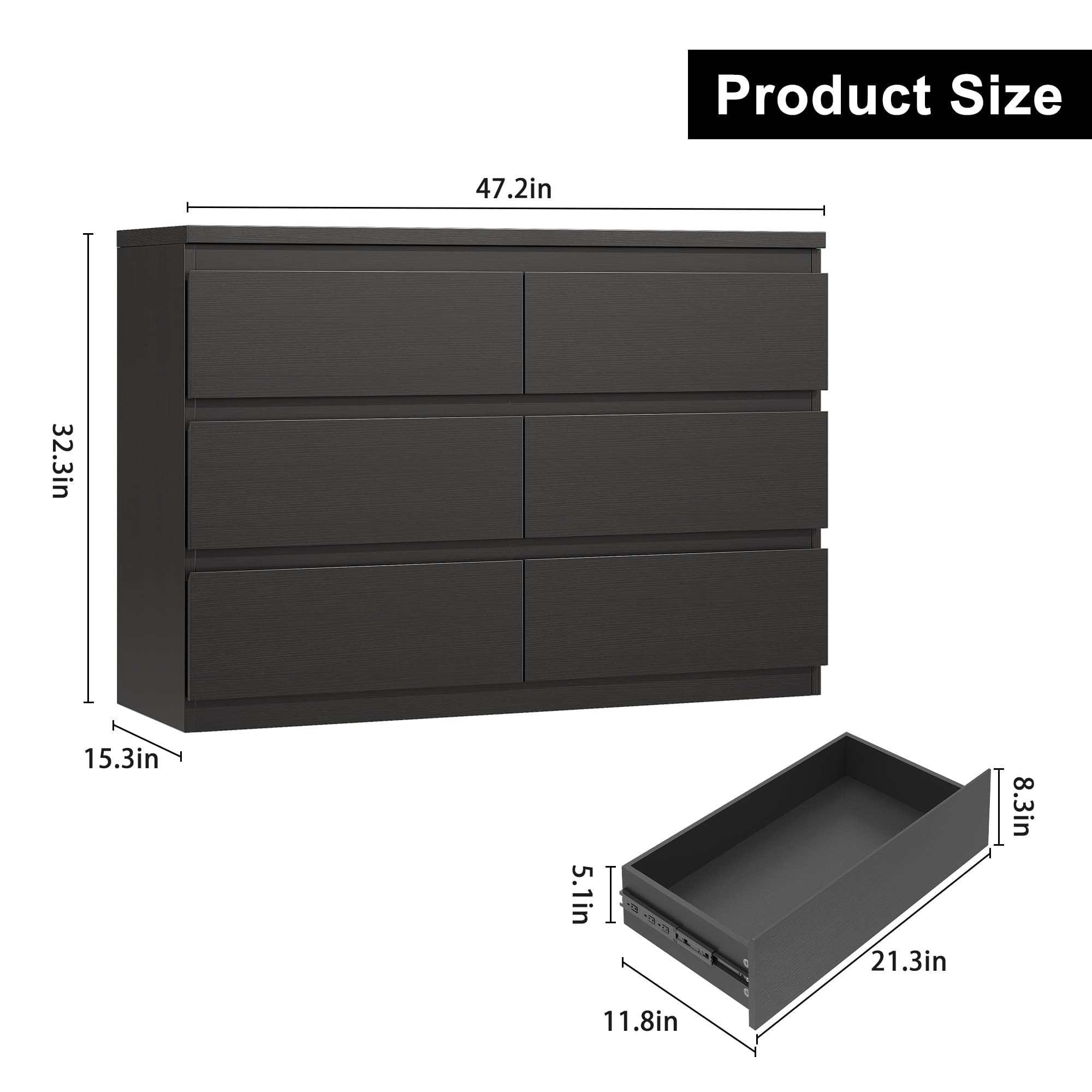 6-Drawer Wood Dresser with Deep Storage
