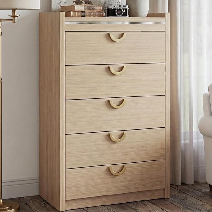 Oak Chest of Drawers with Gold Handles