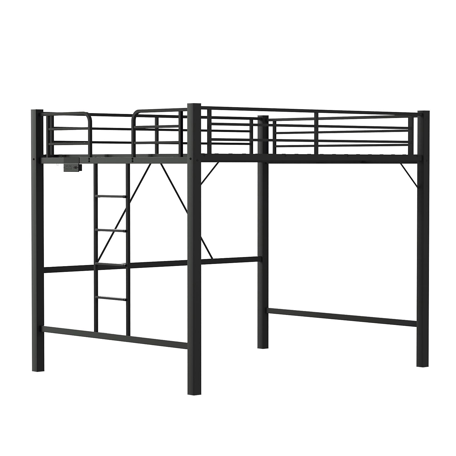 Queen Loft Bed with Charging Station & LED Lights