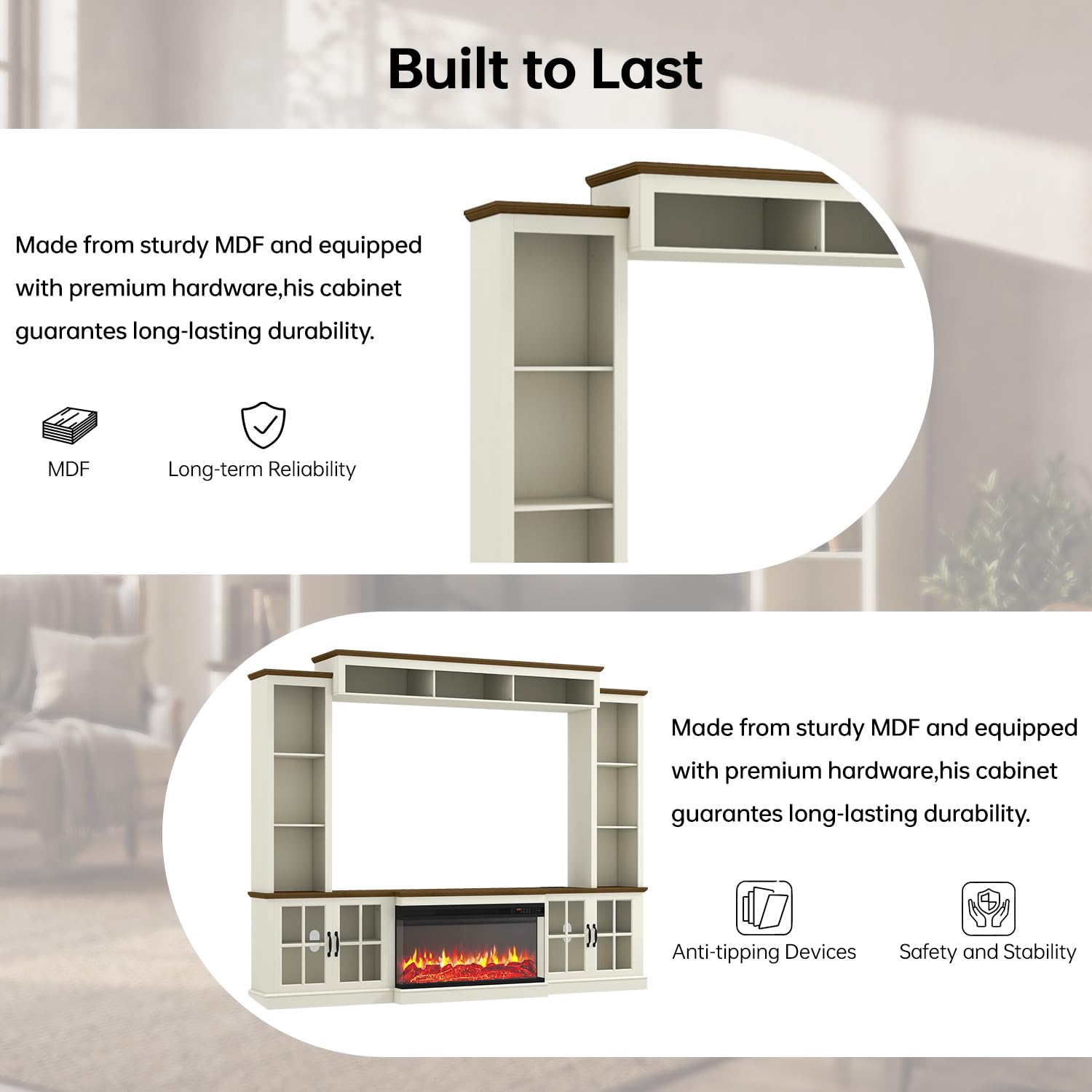 98" Farmhouse Entertainment Center with Electric Fireplace
