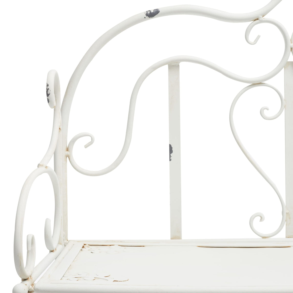 SAFAVIEH Outdoor - Tyrique Antique White Victorian Wrought Iron 4-Tier Shelf Unit, Metal Plant Stand Baker’s Rack, Decorative Patio Garden Storage, 24.8" W x 12.6" D x 65.8" H (PAT5033A)