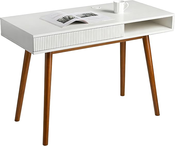 Mid Century Modern Writing Desk with Drawer & Open Cubby