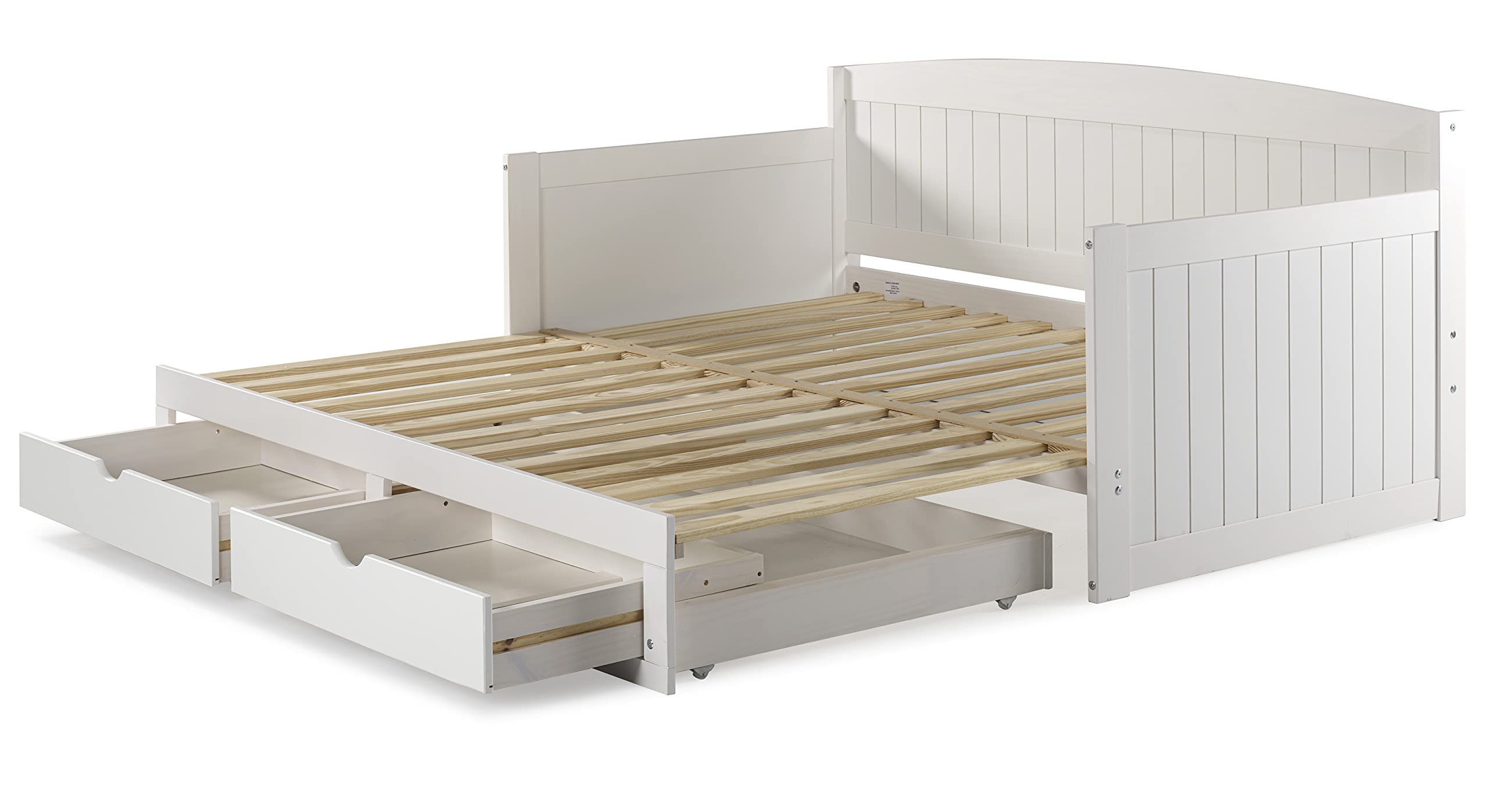 Alaterre Furniture Harmony Twin to King Daybed with Pop Up Trundle Bed - Solid Wood Twin Day Bed with 2 Pull-Out Storage Drawers and 400lb Capacity - For Kids, Guest Room, Living Room (White)