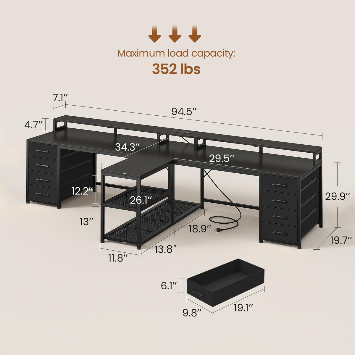 Two-Person Gaming Desk with Drawers