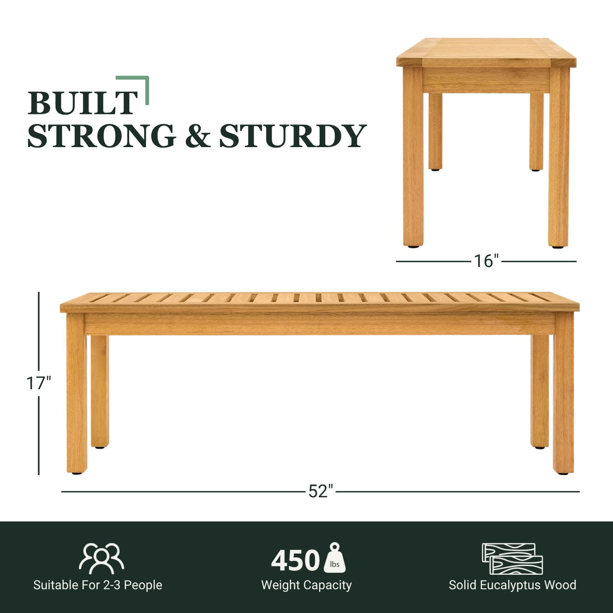 Backless Eucalyptus Wood Bench