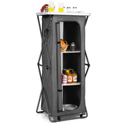 GIANTEX Folding Camping Storage Cabinet with 3 Shelves and Carry Bag, Portable Outdoor Organizer Kitchen Table, Quick Set-up for BBQ, Picnic, Backyard, Compact Pop-Up Cupboard, 55''H