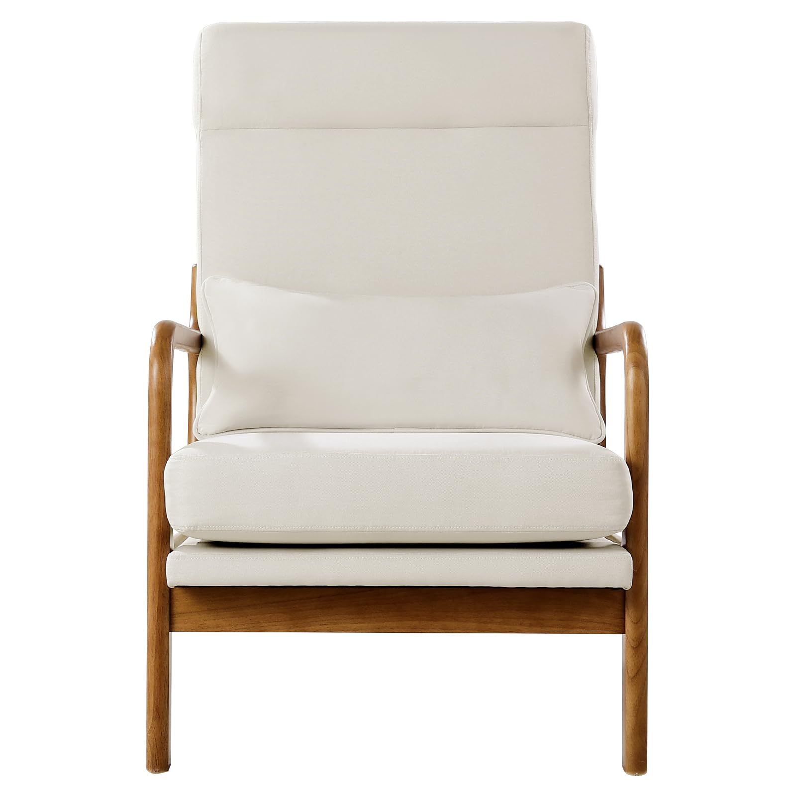 VEVOR Accent Chair, High Back Mid Century Modern Armchair with Solid Wood Frame and Non-Slip Legs, Upholstered Leisure Chair with Linen Fabric and 5.3 in Thickened Cushion, for Living Room, Bedroom