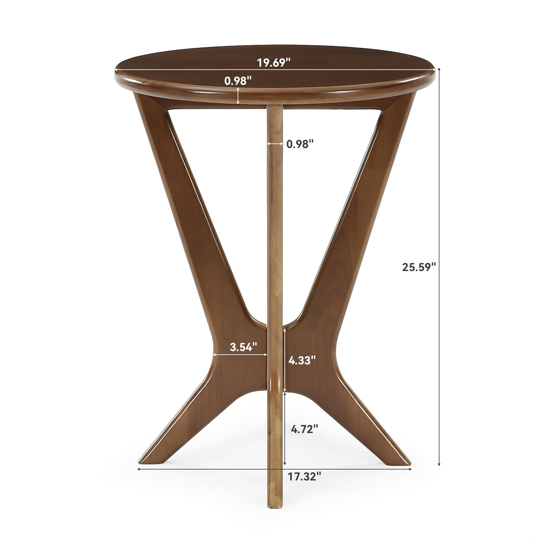 LITTLE TREE Solid Wood Round End Table, 19.7” Vintage Side Table for Small Spaces, Small Round Nightstand Bedside Table for Living Room Bedroom, Brown
