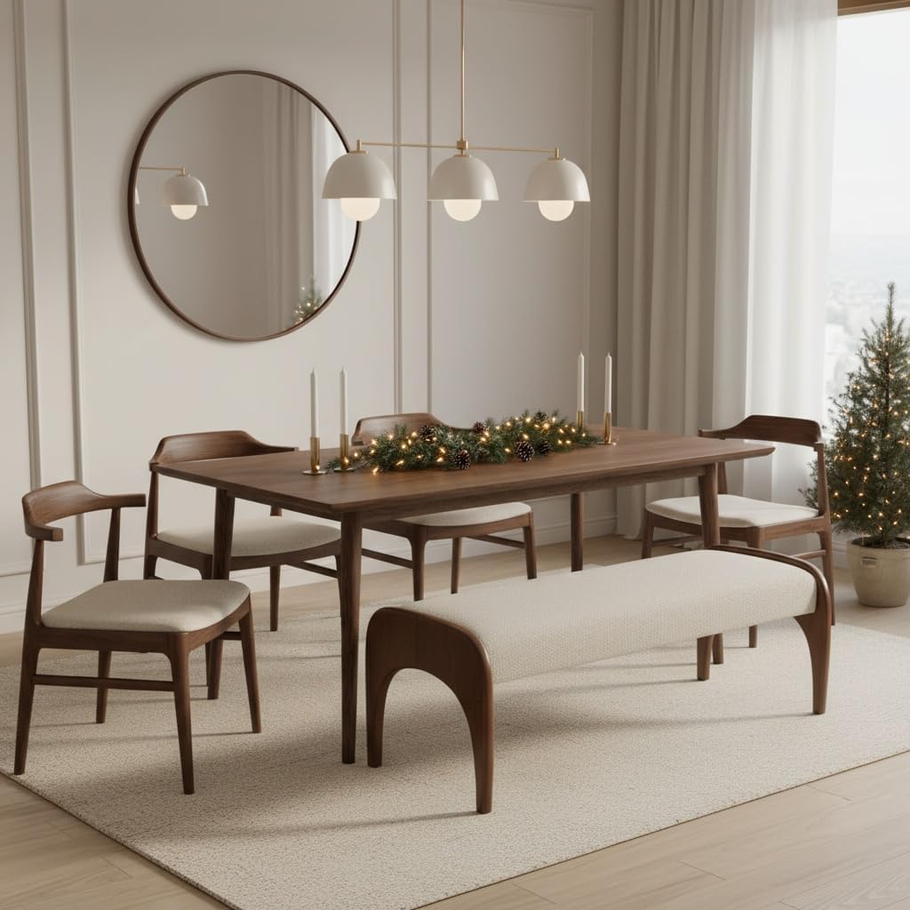 Upholstered Long Bench with Solid Wood Legs