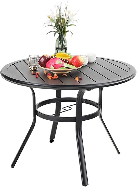 Round Outdoor Metal Dining Table with Umbrella Hole