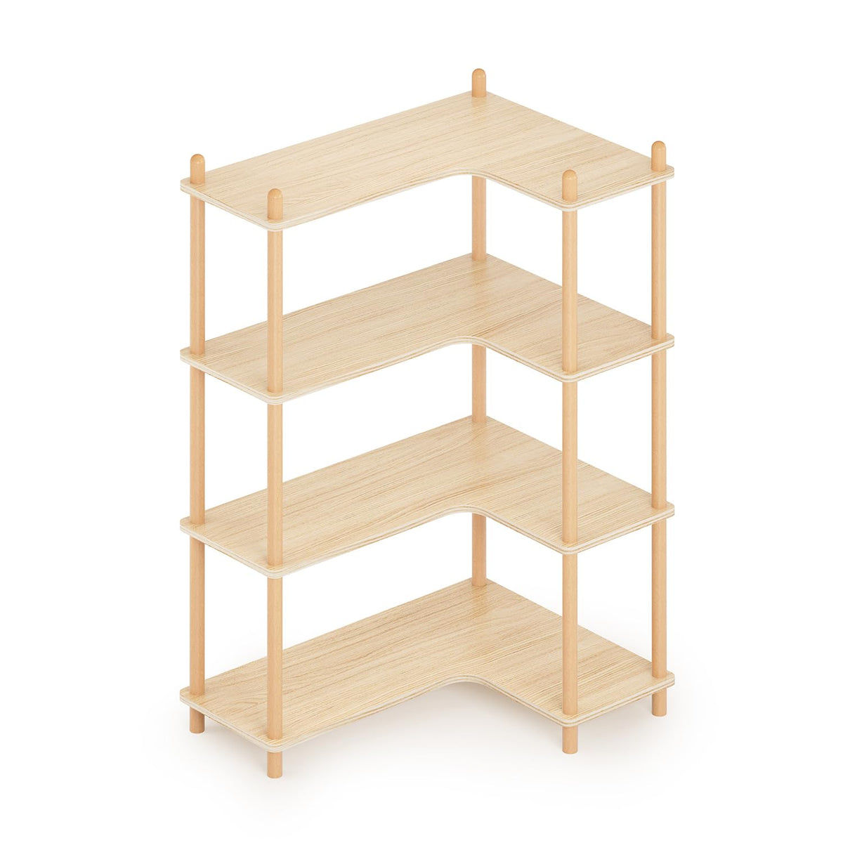 LUSHF L-Shaped Open Corner Bookshelf - 4-Tier Freestanding Bookcase, Oak
