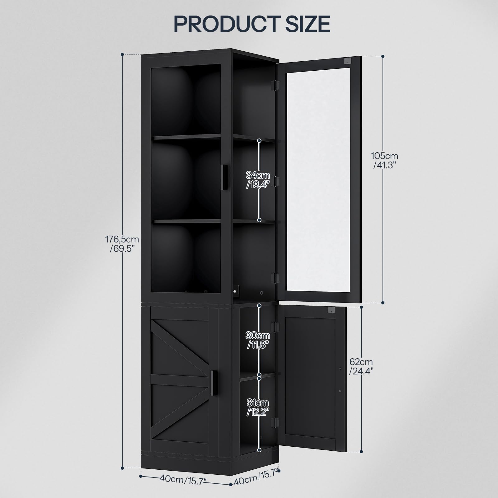 HOOBRO Corner Display Cabinet with Glass Doors，69.5" Glass Display Cabinet with LED Lights, Corner Storage Cabinets for Collectibles, Books, Modern Curio Cabinets Bookcase, Black BK01DDC01