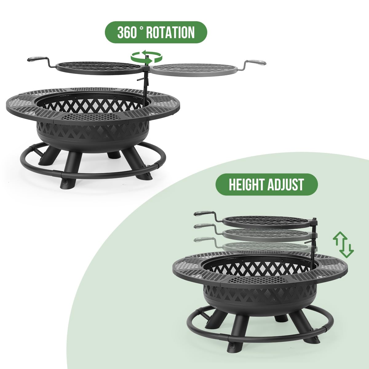 Panovue 42 Inch Outdoor Fire Pit with Grill Wood Burning 3-in-1 Firepit