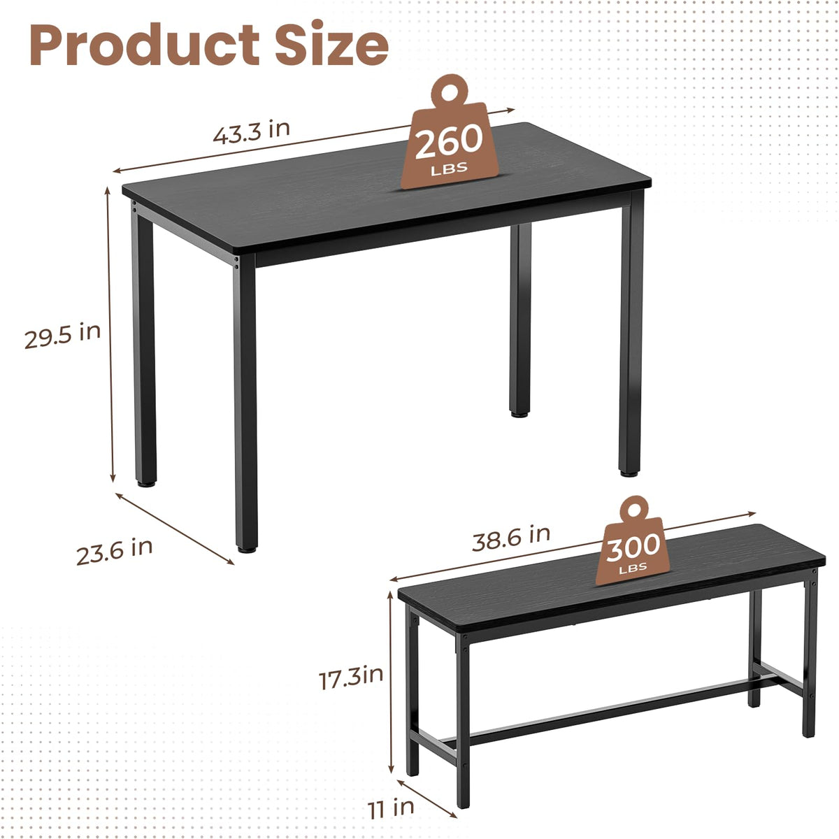 Minicloss Dining Table Set for 4, 3 Piece Dining Room Table Set for Space-Saving, Modern Kitchen Table with 2 Benchs for Apartment Breakfast Nook and Samll Space, Black