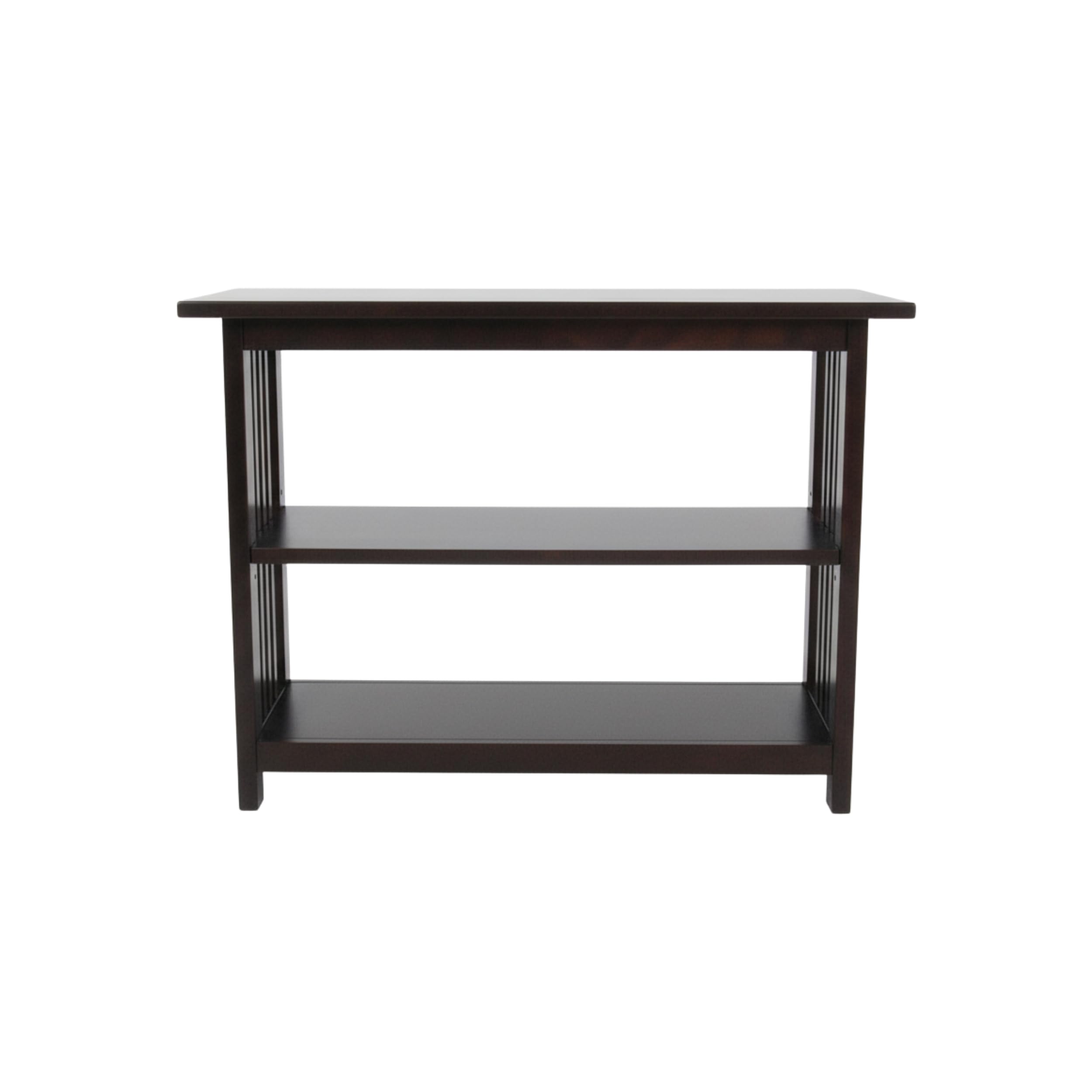 Alaterre Furniture Mission 3-Tier Under Window Bookshelf with Adjustable Middle Shelf and Vertical Slat Side Panels – Space Saving Bookcase for Office, Living Room, or Bedroom (Espresso)