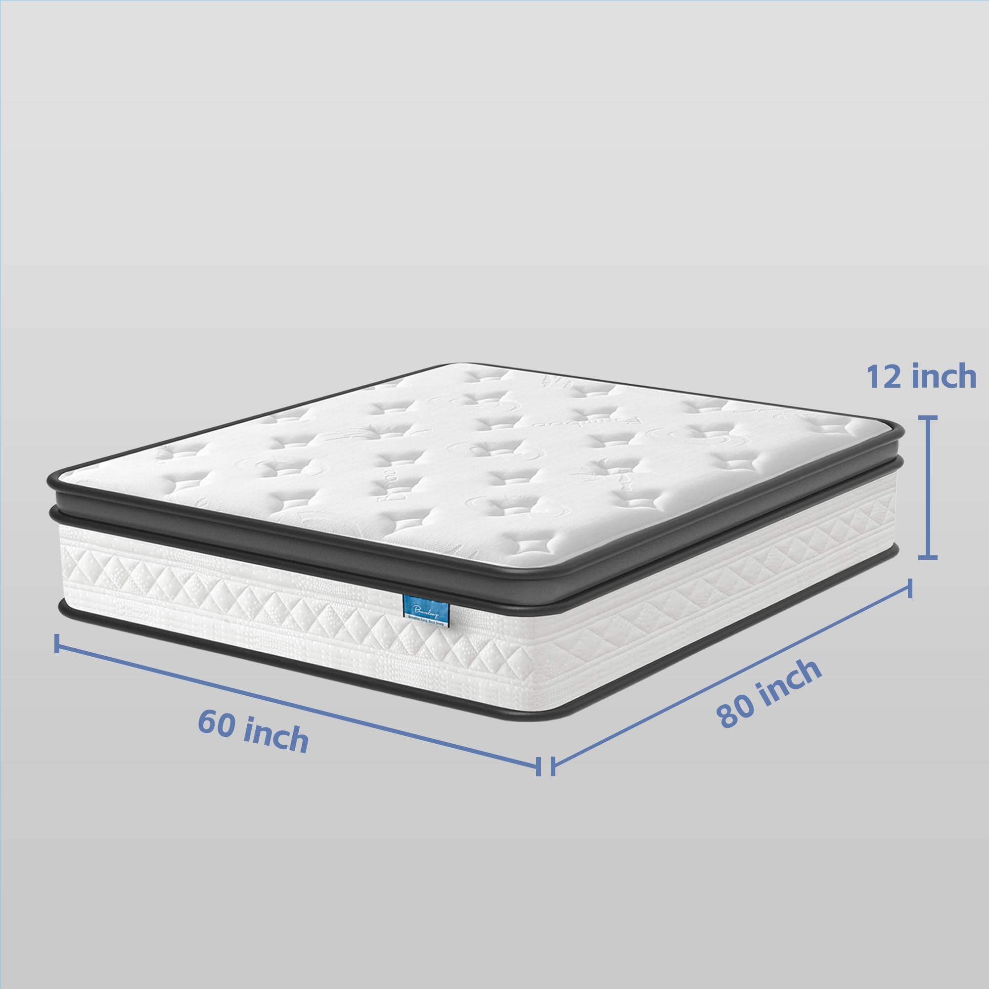 Breezleep Queen Mattress, 12 Inch Cooling Hybrid Queen Size Mattress in a Box, Medium Firm with Gel Memory Foam & Pocket Coils, Motion Isolation, Pressure Relief, CertiPUR-US