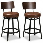 Swivel Bar Stools Set of 2 with Wood Backrest & Metal Legs