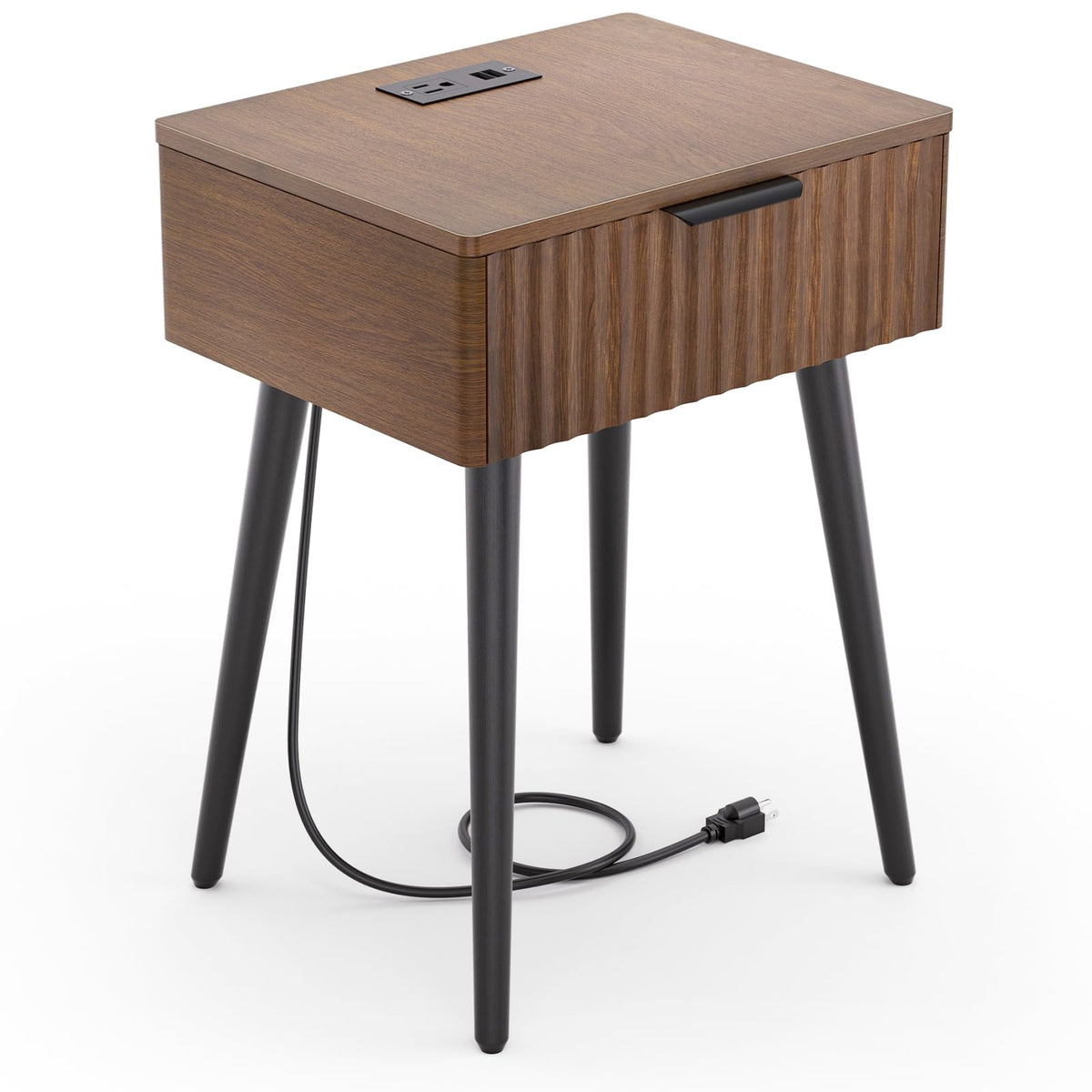 HAIOOU Fluted Mid Century Modern Nightstands Set of 2 with Charging Station