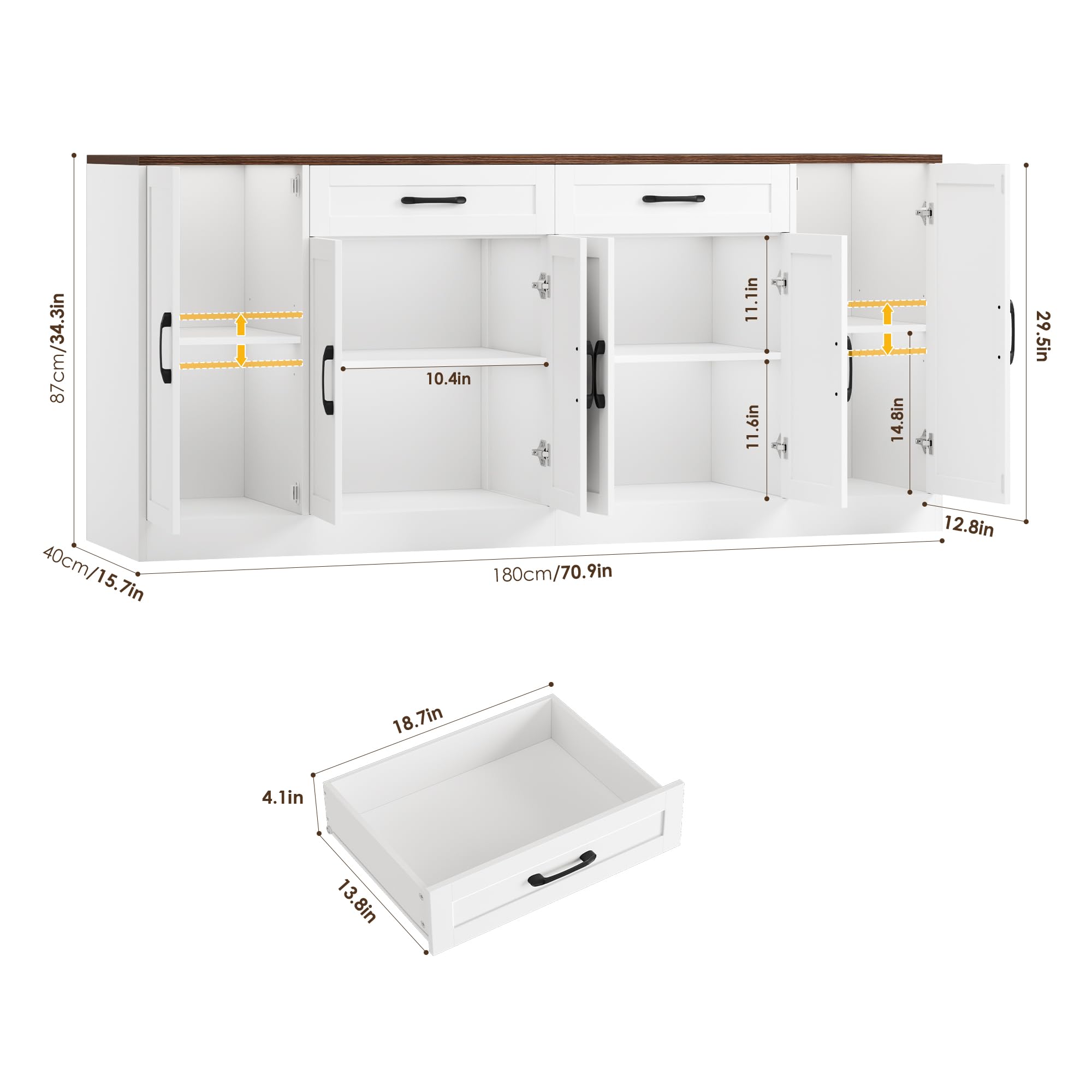 71-Inch Large Sideboard Buffet Cabinet with Storage