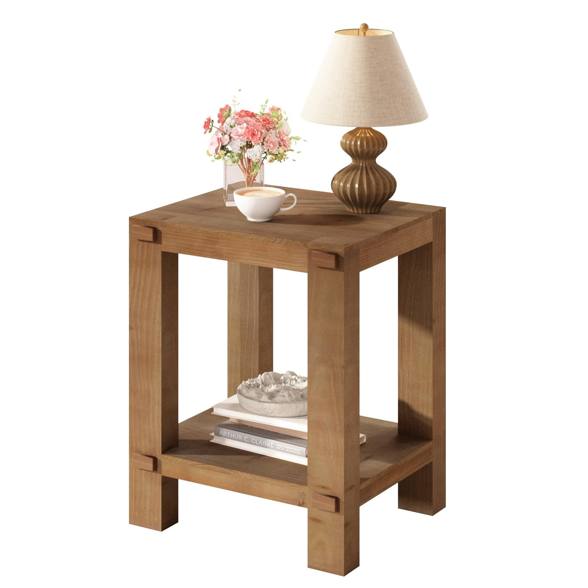ZOVAZEN Wood End Table, 2-Tier Side Table with Storage Shelf