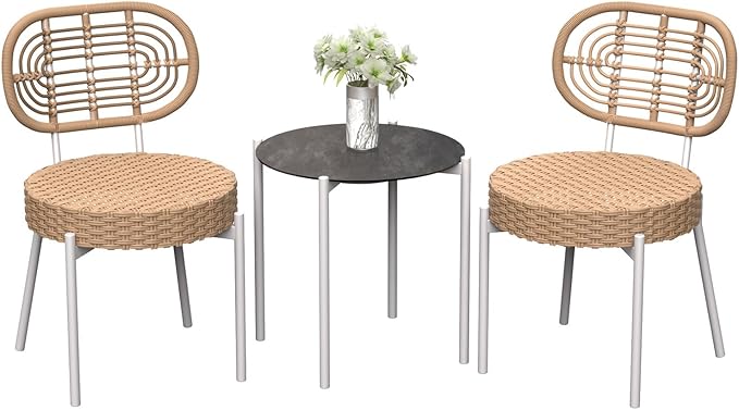 3-Piece Wicker Patio Bistro Set with Tempered Glass Table