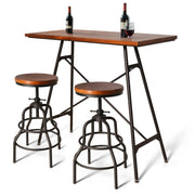Industrial Bar Table Set with 2 Adjustable Swivel Stools
